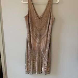 Beaded Elegant Beige Sleeveless Dress